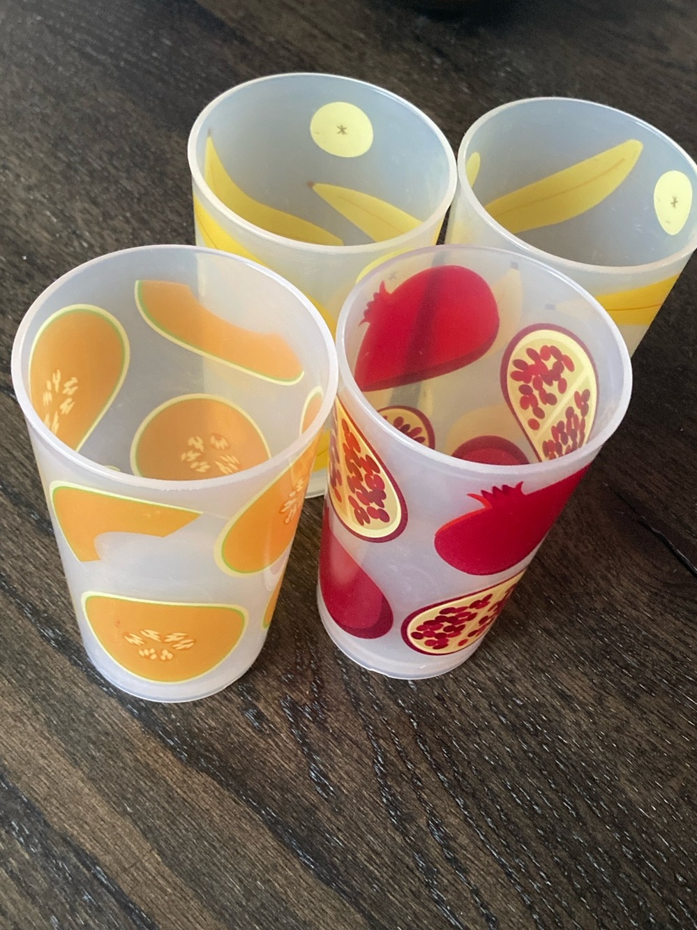 Set of 4 Tupperware Frosted Plastic Tumblers with Yellow & Orange Fruit Motifs